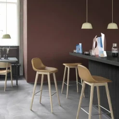 Fiber Barkruk - Houten Onderstel Rugleuning