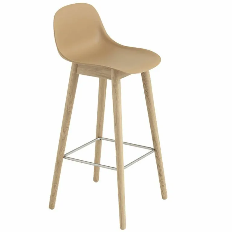 Fiber Barkruk - Houten Onderstel Rugleuning