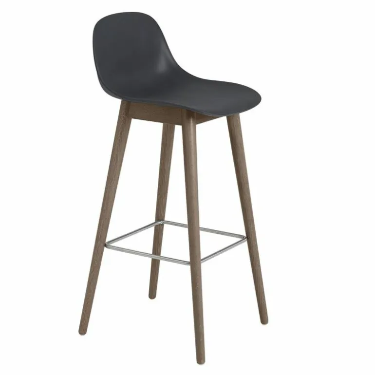 Fiber Barkruk - Houten Onderstel Rugleuning